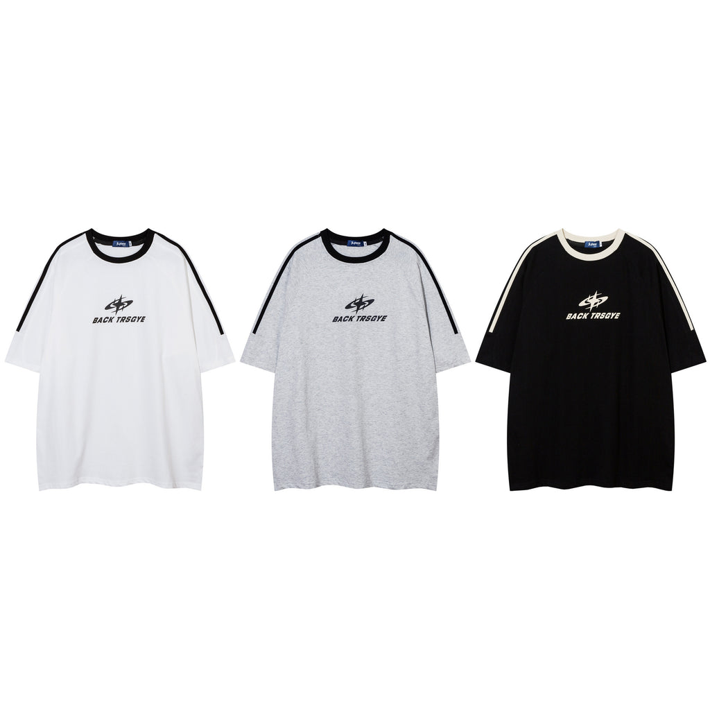 Patchwork Stripes T-shirt Short-sleeved Cotton Sports Top Men