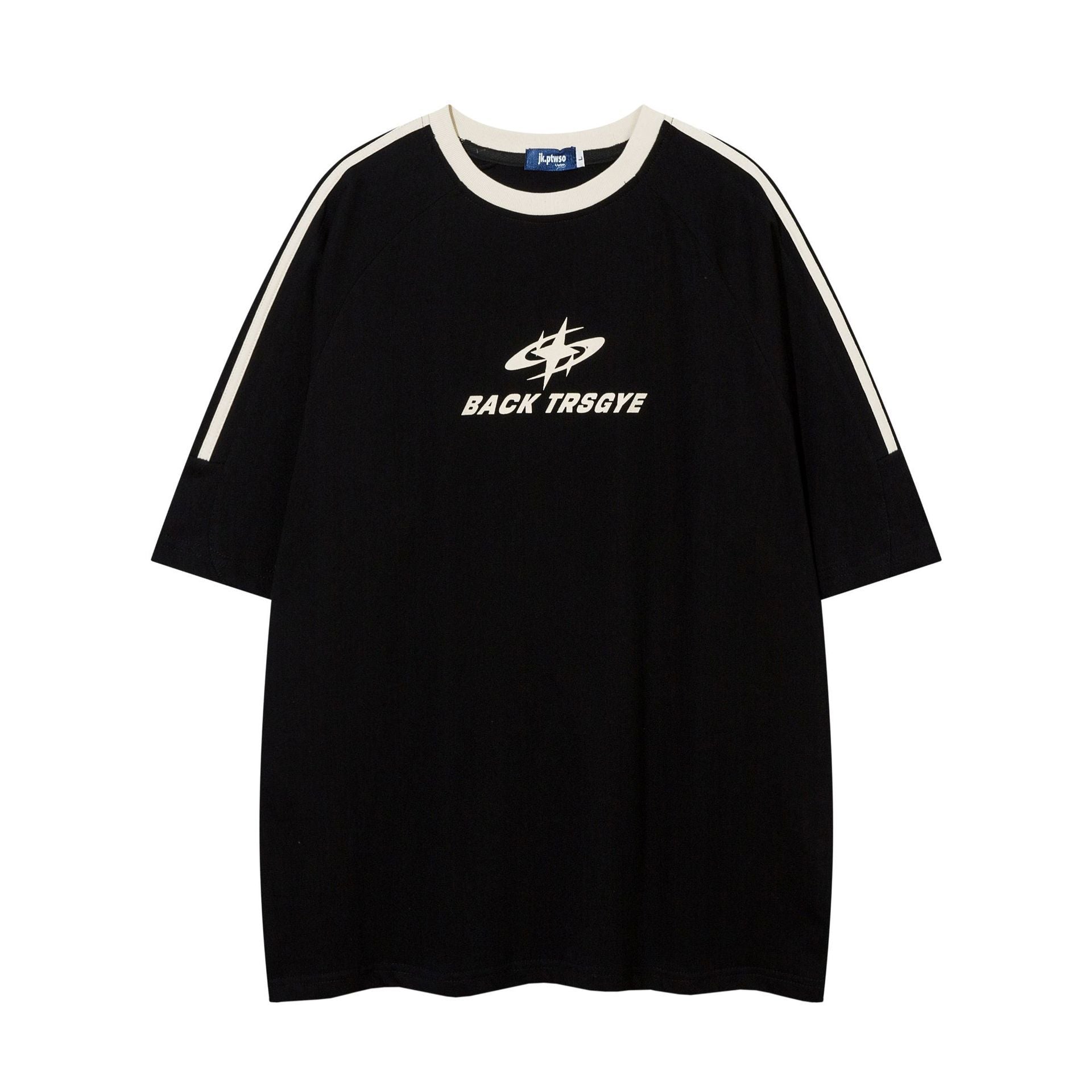 Patchwork Stripes T-shirt Short-sleeved Cotton Sports Top Men